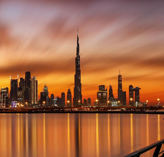 Dubai skyline with the Burj Khalifa, UAE.