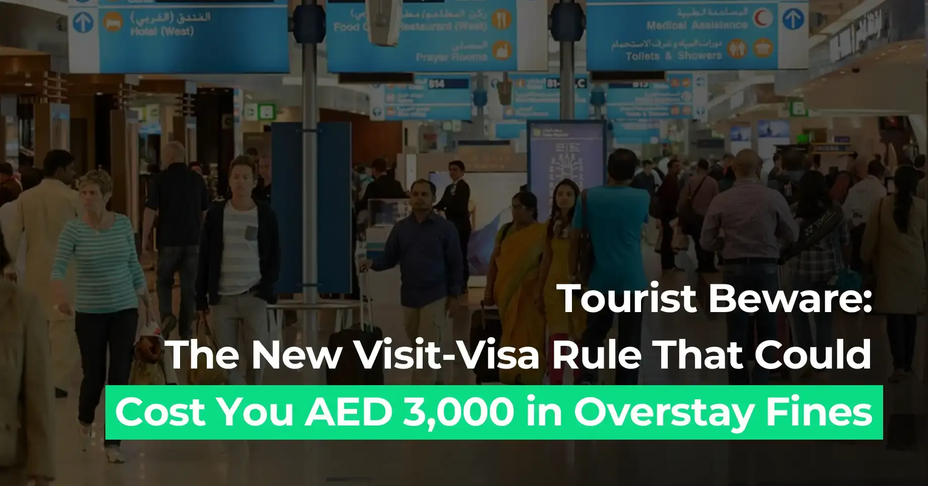 Amer Center update on the new UAE visit visa rule, alerting tourists about AED 3,000 fines for overstaying beyond the permitted period.